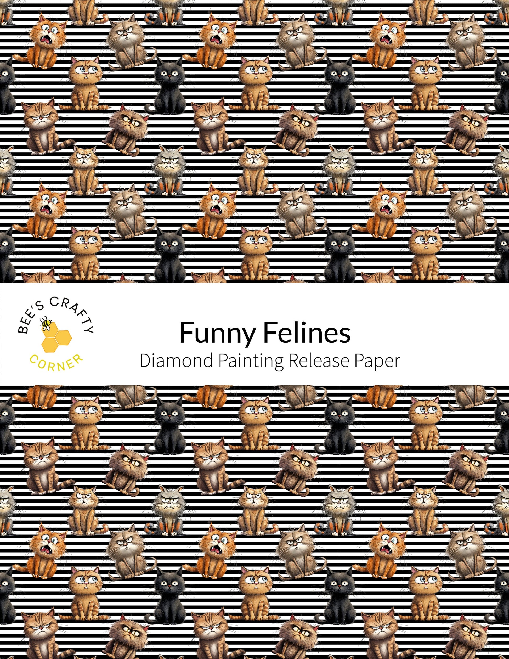 RELEASE PAPER | Funny Felines - Reusable Patterned Diamond Painting Release Paper