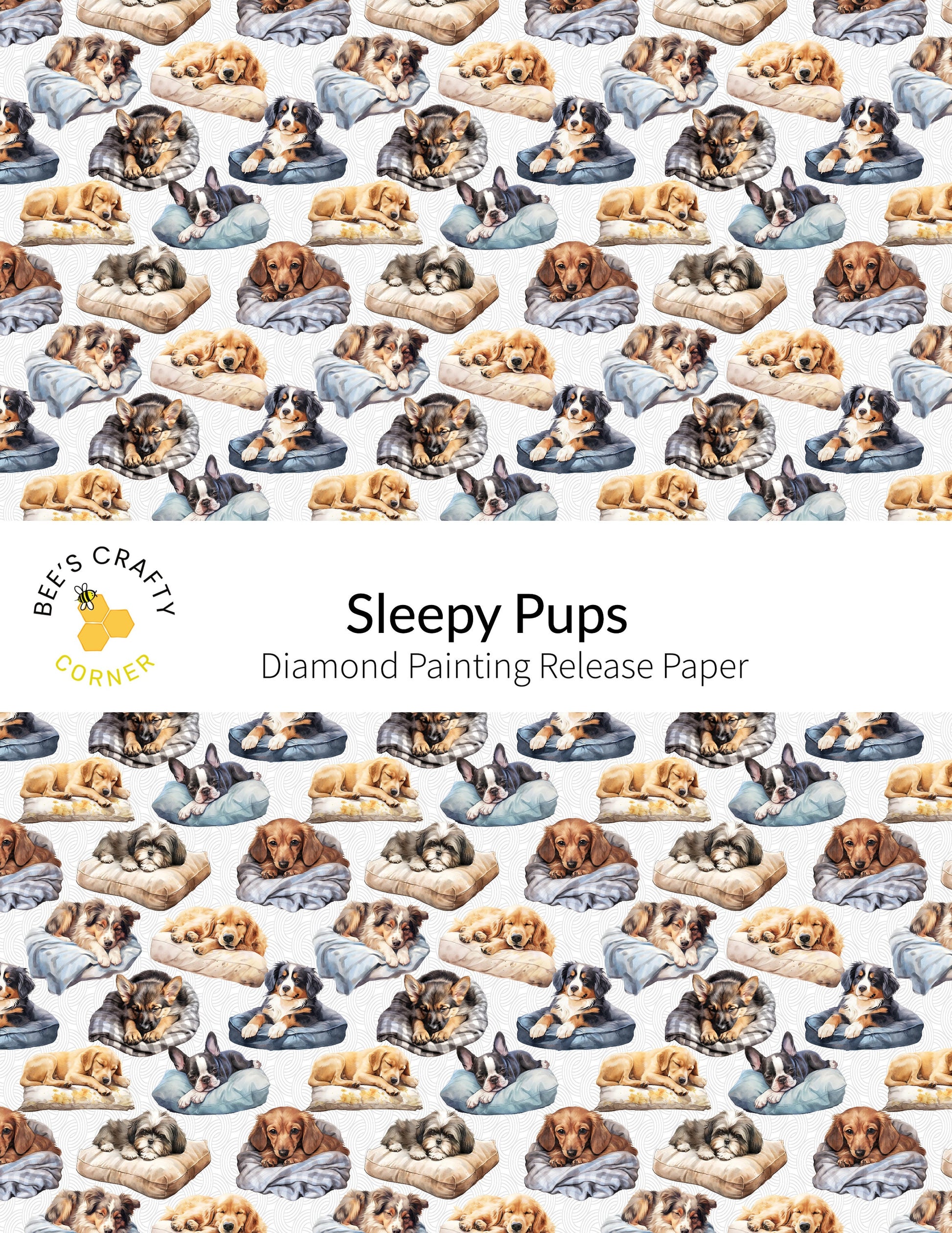 RELEASE PAPER | Sleepy Pups - Reusable Patterned Diamond Painting Release Paper