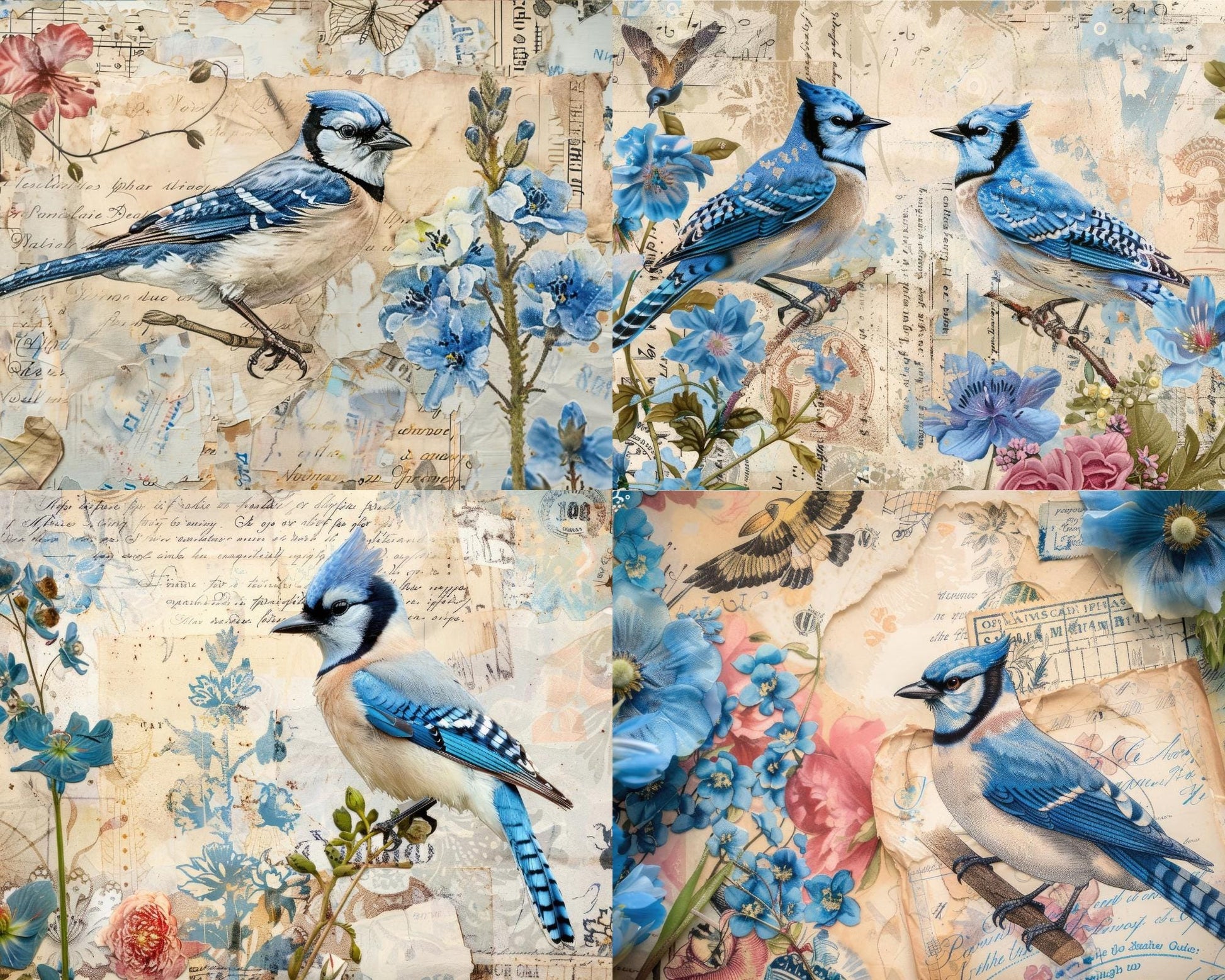 RELEASE PAPER | Vintage Blue Birds - Theme Pack Reusable Diamond Painting Release Paper