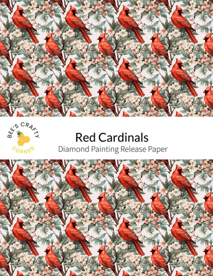 RELEASE PAPER | Red Cardinals - Reusable Patterned Diamond Painting Release Paper