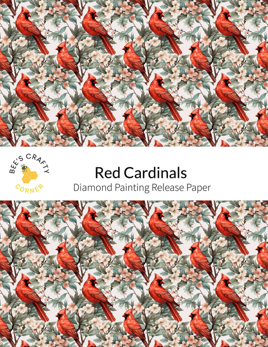 RELEASE PAPER | Red Cardinals - Reusable Patterned Diamond Painting Release Paper