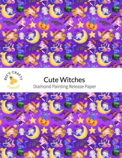 RELEASE PAPER | Cute Witches - Reusable Patterned Diamond Painting Release Paper