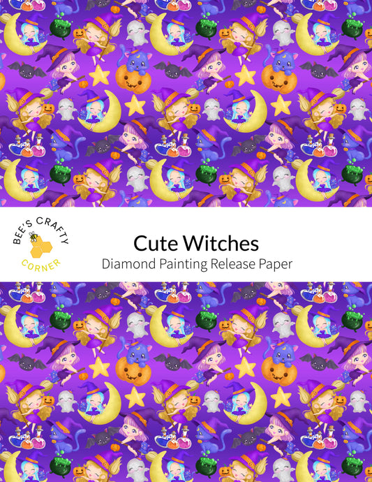RELEASE PAPER | Cute Witches - Reusable Patterned Diamond Painting Release Paper