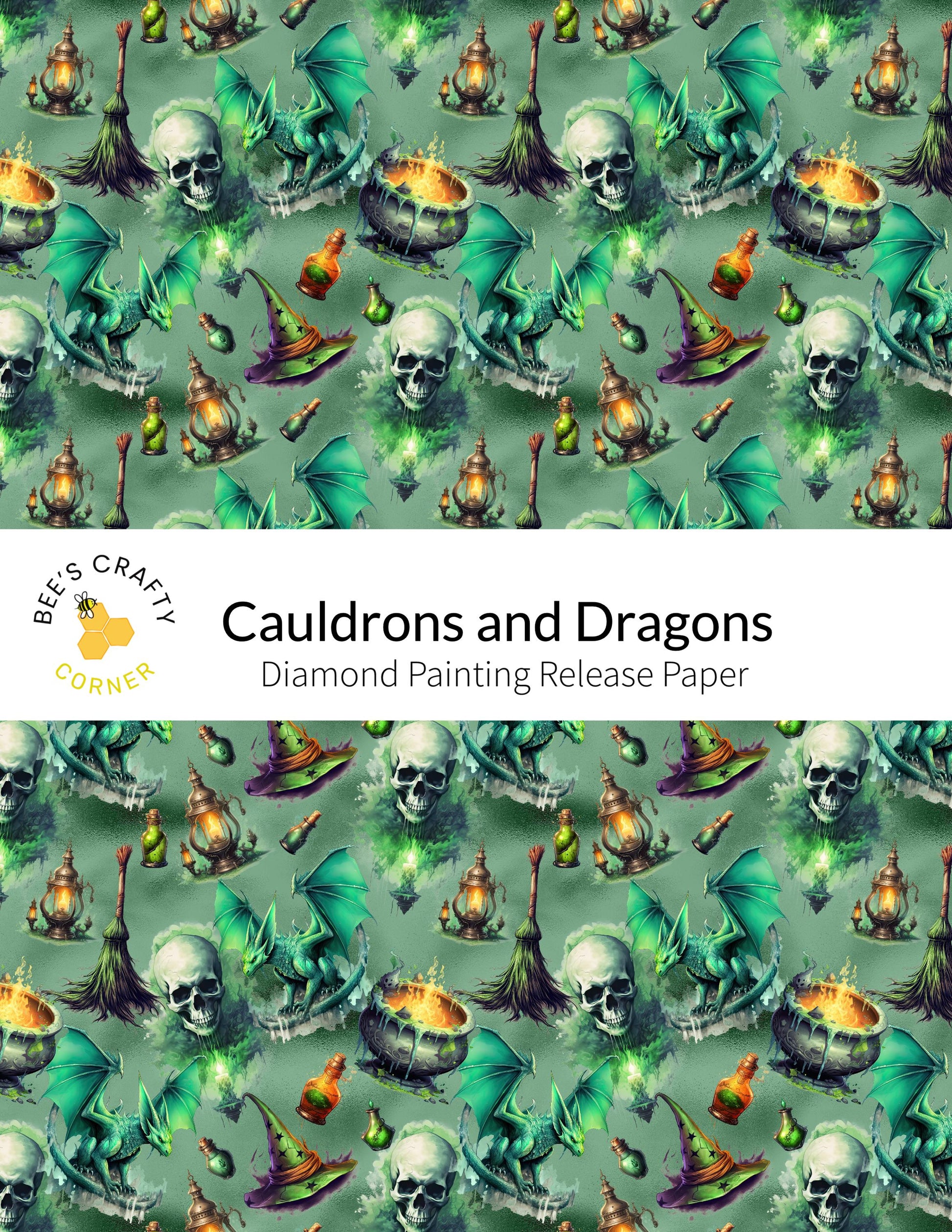 RELEASE PAPER | Cauldrons and Dragons - Reusable Patterned Diamond Painting Release Paper