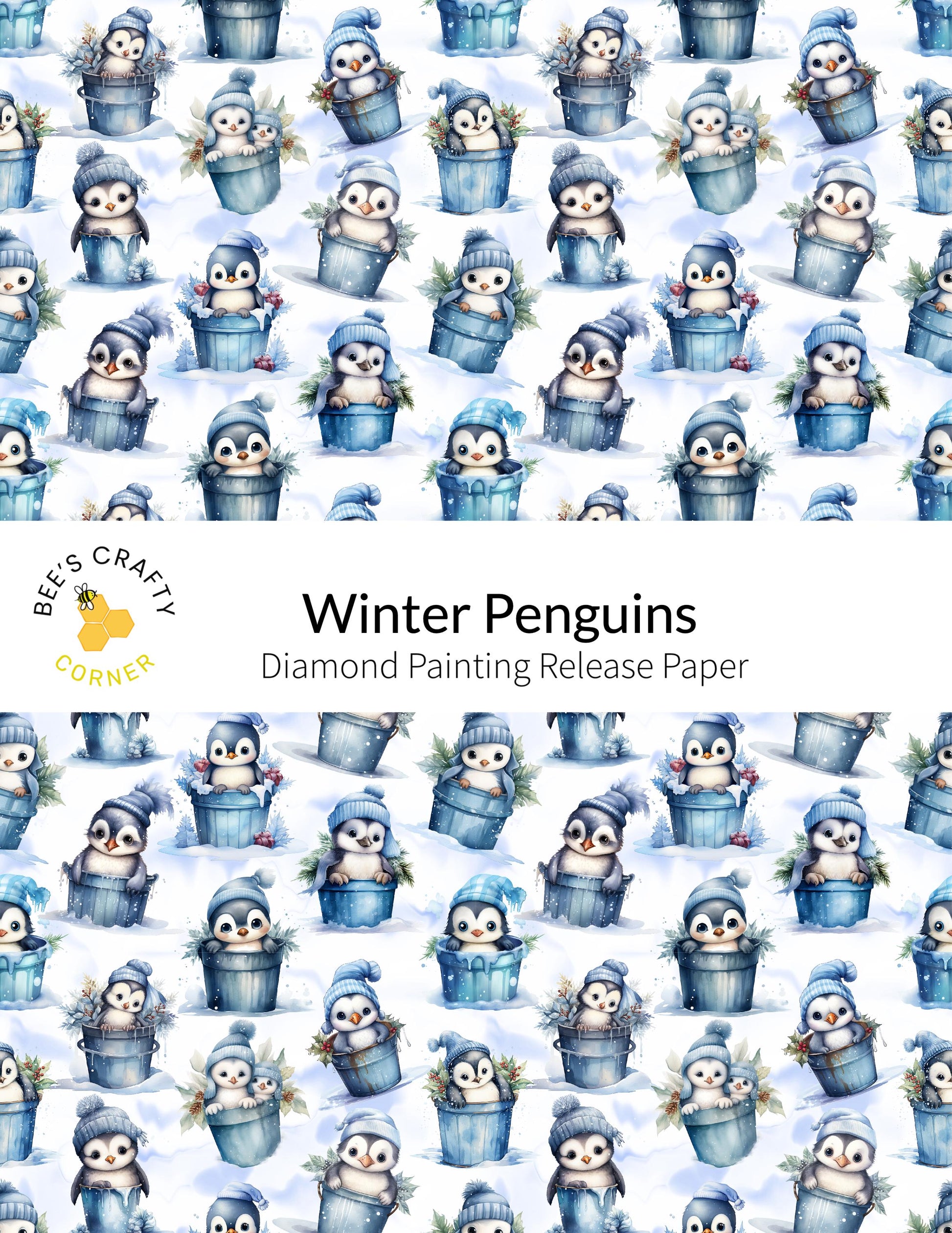 RELEASE PAPER | Winter Penguins - Reusable Patterned Diamond Painting Release Paper