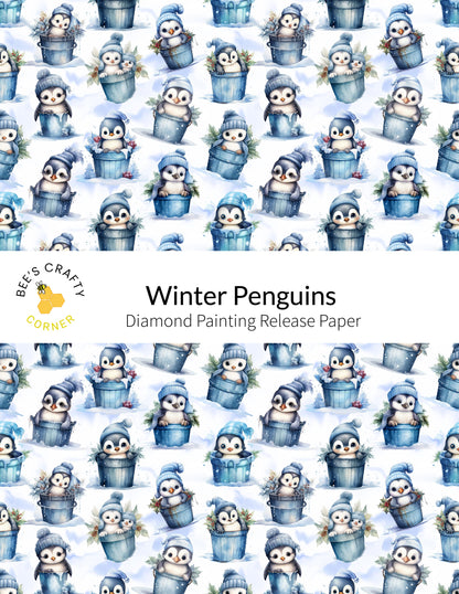 RELEASE PAPER | Winter Penguins - Reusable Patterned Diamond Painting Release Paper