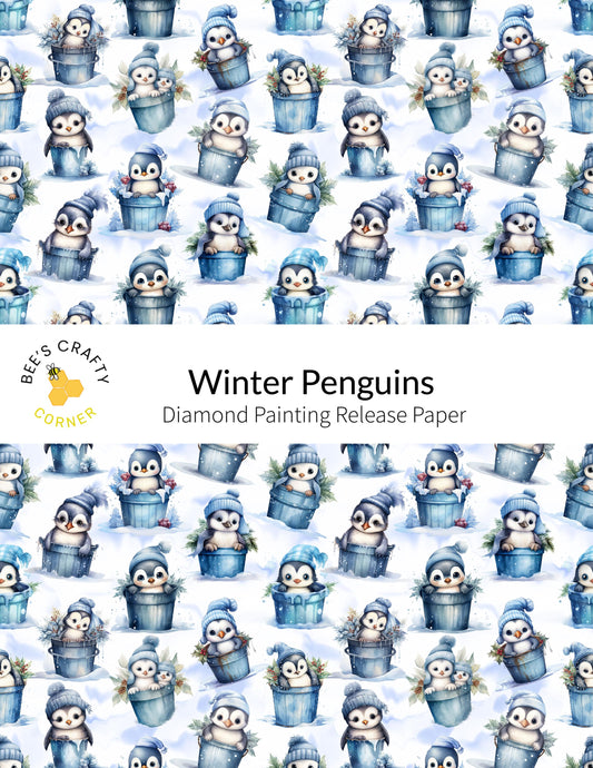 RELEASE PAPER | Winter Penguins - Reusable Patterned Diamond Painting Release Paper