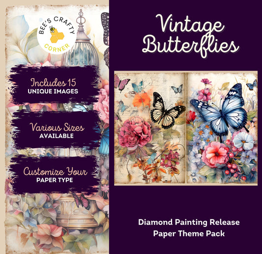 RELEASE PAPER | Vintage Butterflies - Theme Pack Reusable Diamond Painting Release Paper