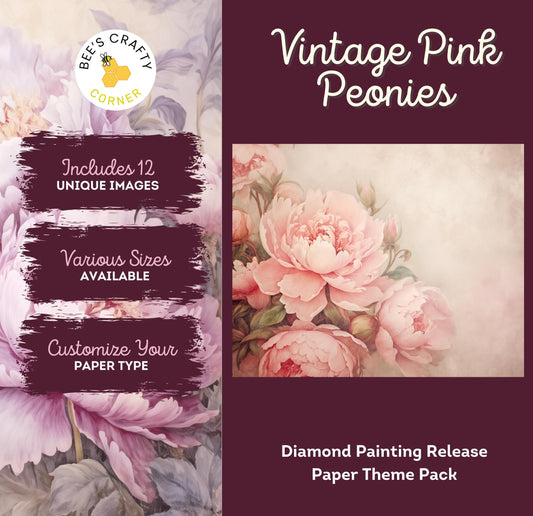 RELEASE PAPER | Vintage Pink Peonies - Theme Pack Reusable Diamond Painting Release Paper