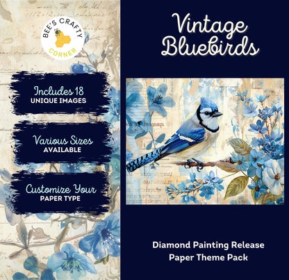RELEASE PAPER | Vintage Blue Birds - Theme Pack Reusable Diamond Painting Release Paper