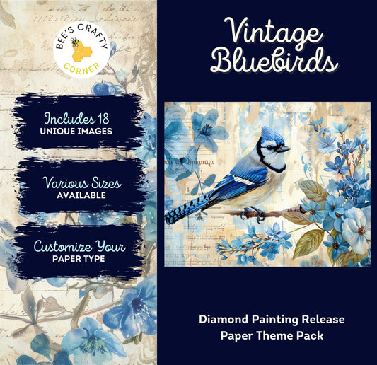 RELEASE PAPER | Vintage Blue Birds - Theme Pack Reusable Diamond Painting Release Paper
