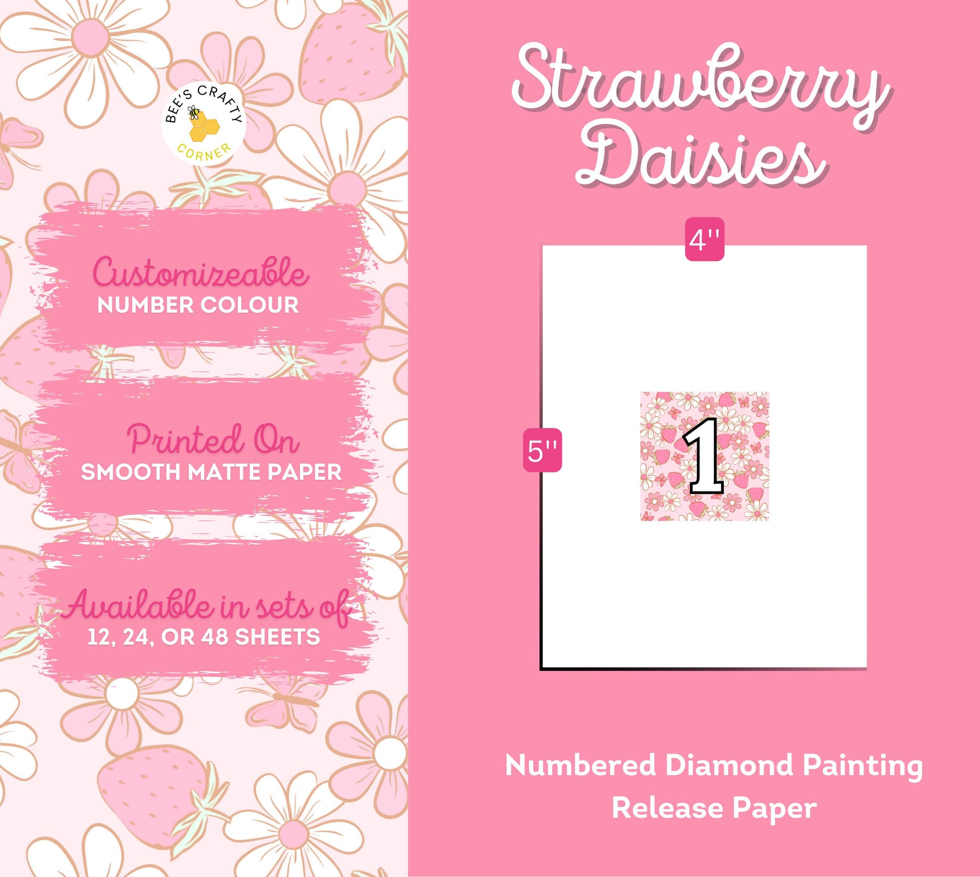 RELEASE PAPER | Strawberry Daisies - Numbered Diamond Painting Release Paper
