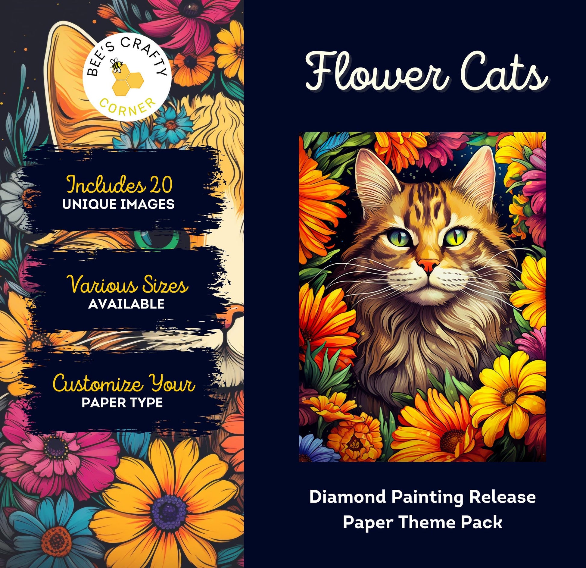 RELEASE PAPER | Flower Cats - Theme Pack Reusable Diamond Painting Release Paper