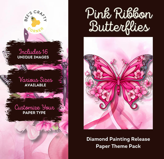 RELEASE PAPER | Pink Ribbon Butterflies - Theme Pack Reusable Diamond Painting Release Paper