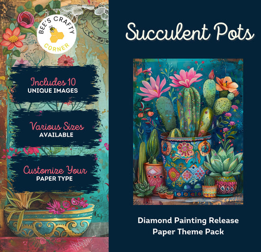 RELEASE PAPER | Succulent Pots - Theme Pack Reusable Diamond Painting Release Paper