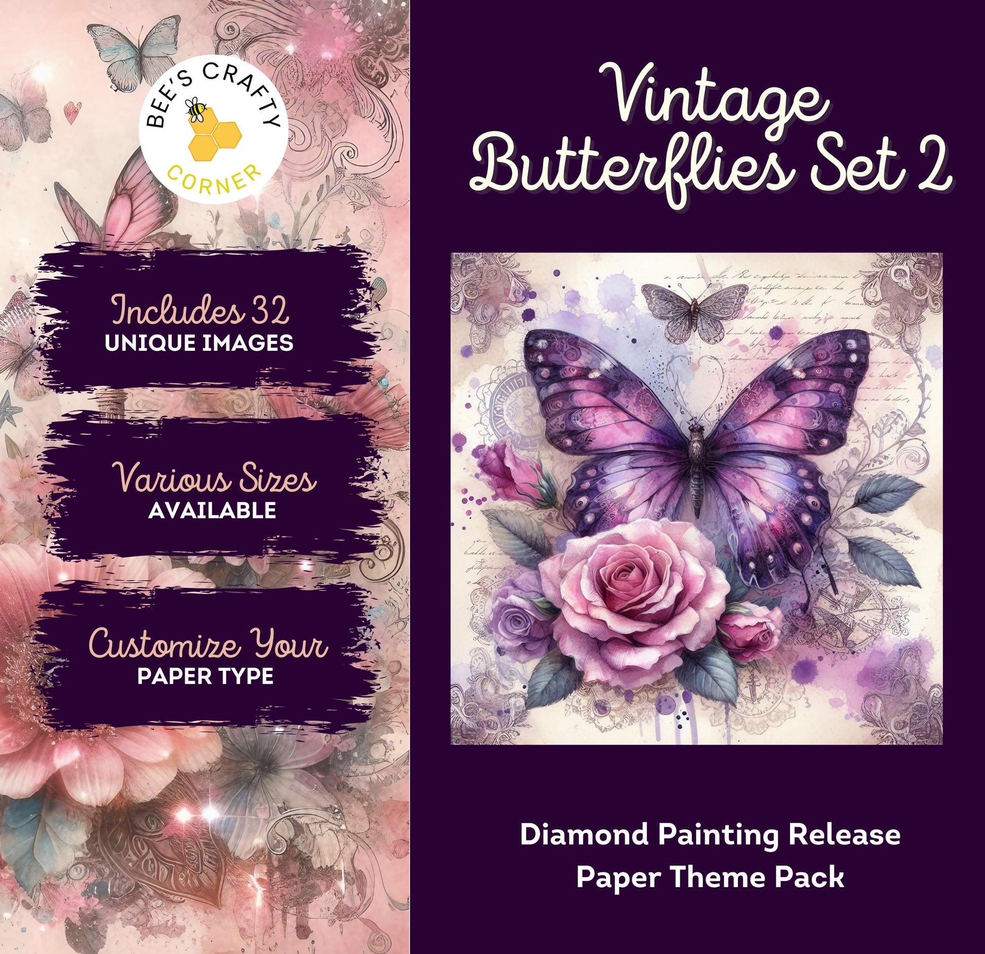 RELEASE PAPER | Vintage Butterflies Set 2 - Theme Pack Reusable Diamond Painting Release Paper