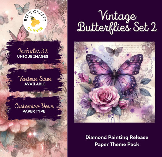 RELEASE PAPER | Vintage Butterflies Set 2 - Theme Pack Reusable Diamond Painting Release Paper