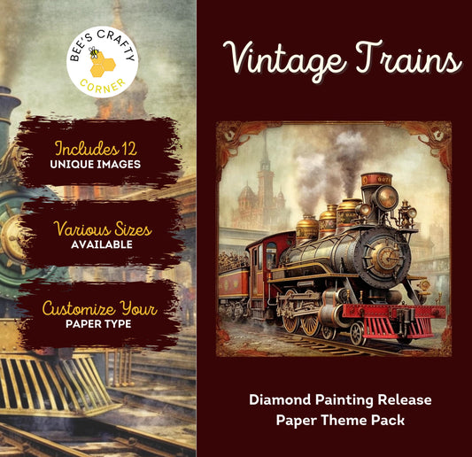 RELEASE PAPER | Vintage Trains - Theme Pack Reusable Diamond Painting Release Paper