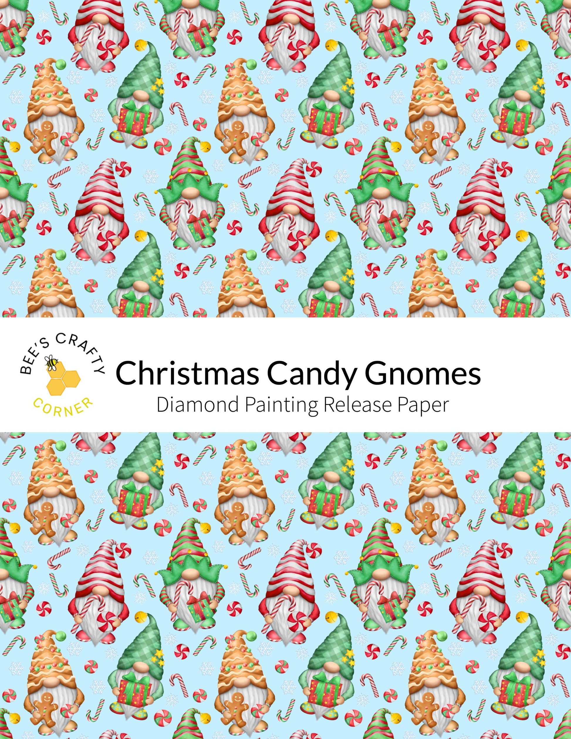 RELEASE PAPER | Christmas Candy Gnomes - Reusable Patterned Diamond Painting Release Paper