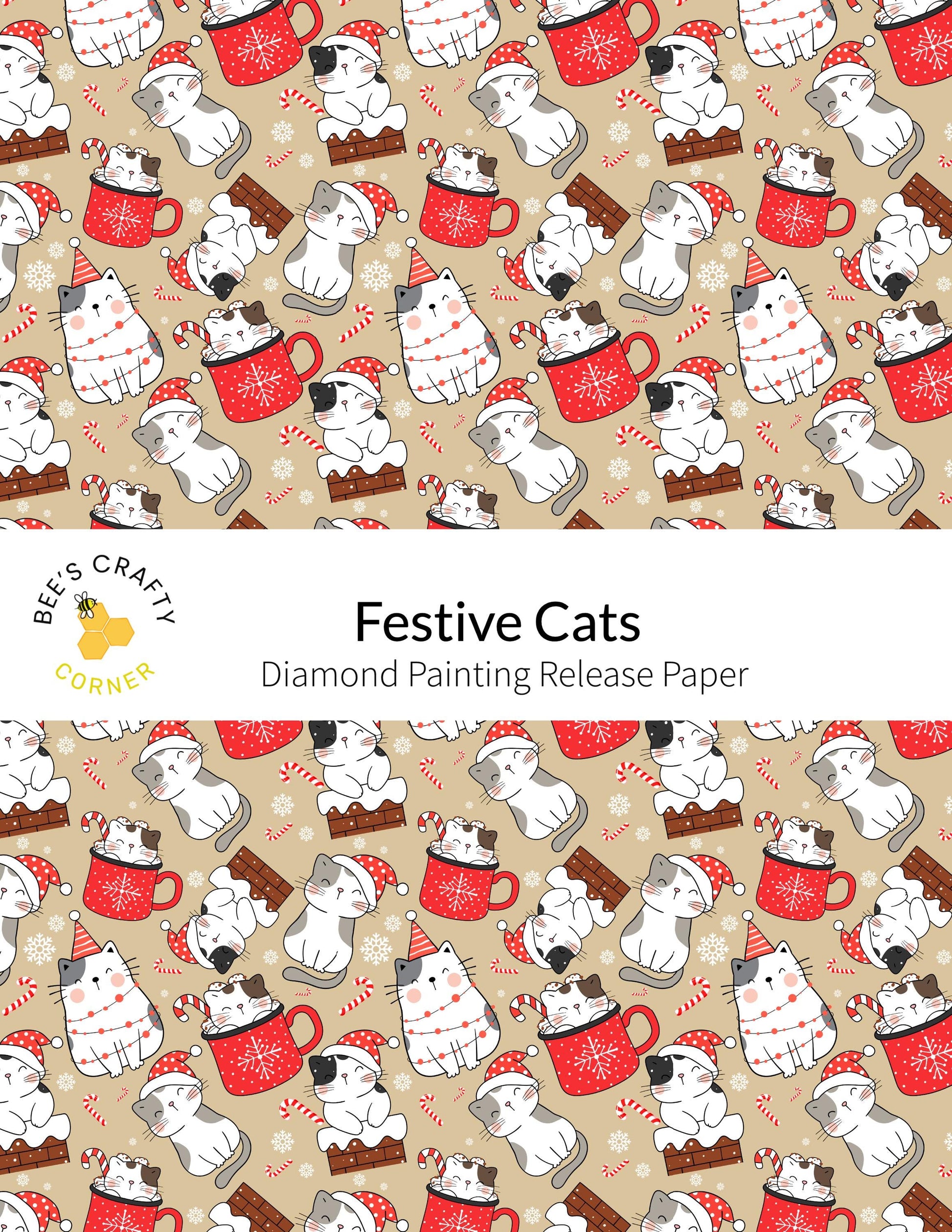RELEASE PAPER | Festive Cats - Reusable Patterned Diamond Painting Release Paper