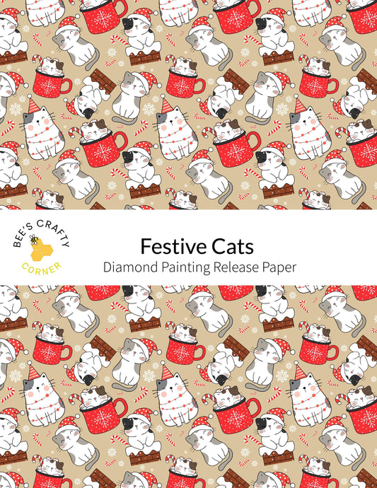 RELEASE PAPER | Festive Cats - Reusable Patterned Diamond Painting Release Paper