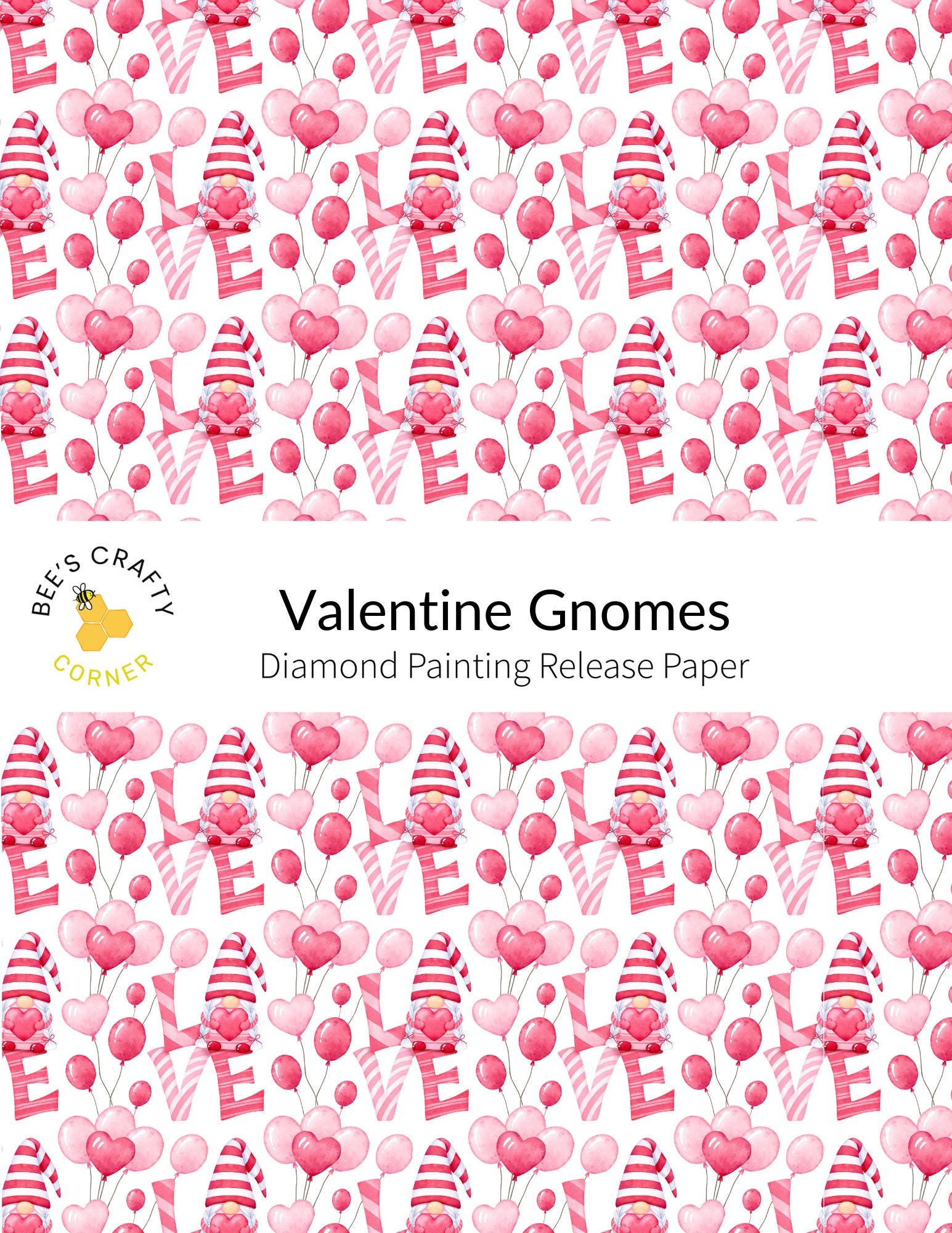 RELEASE PAPER | Valentine Gnomes - Reusable Patterned Diamond Painting Release Paper