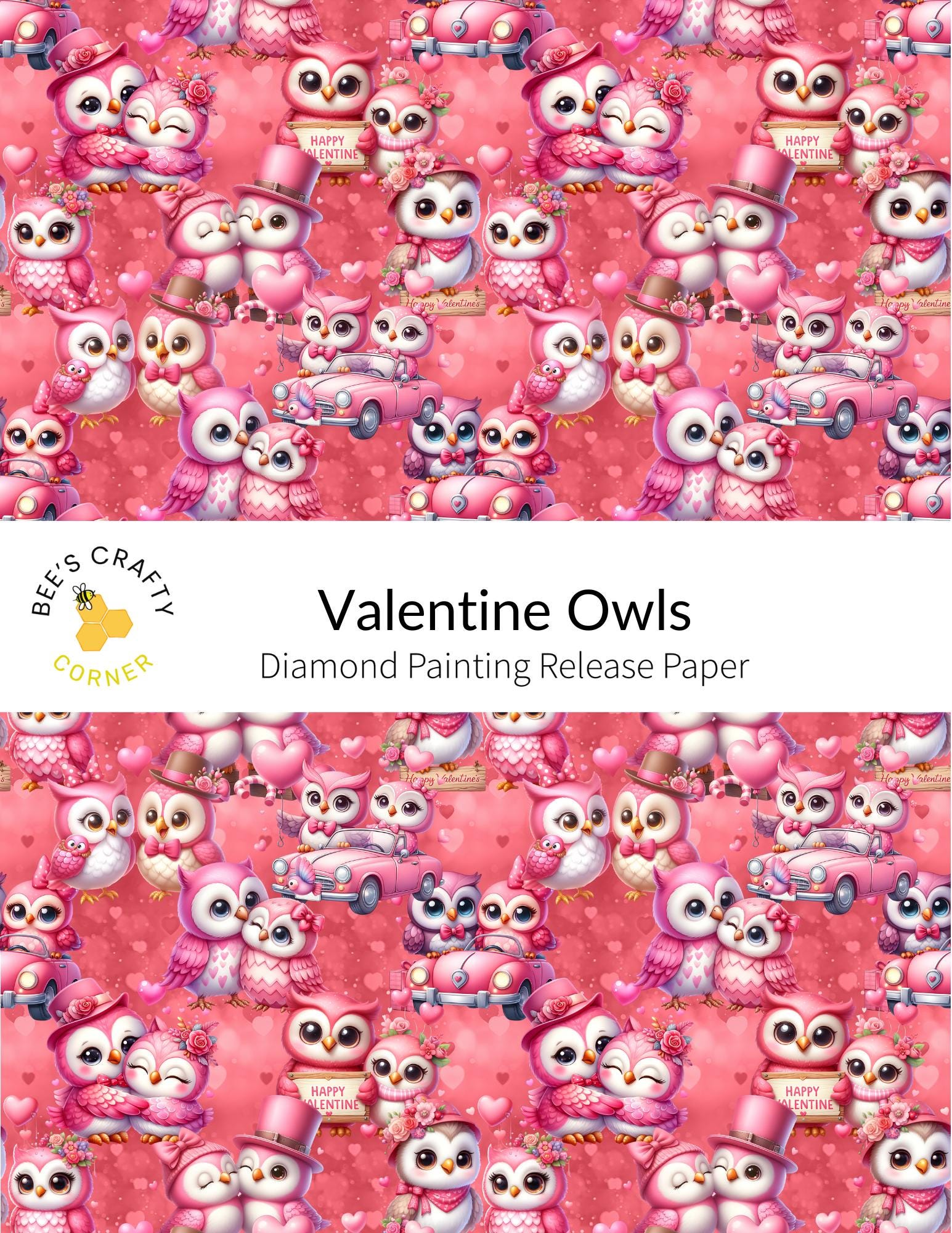 RELEASE PAPER | Valentine Owls - Reusable Patterned Diamond Painting Release Paper