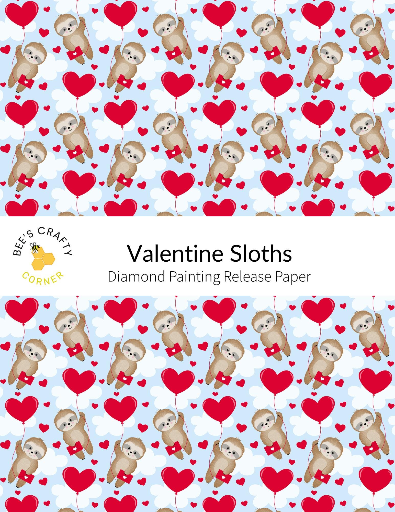 RELEASE PAPER | Valentine Sloths - Reusable Patterned Diamond Painting Release Paper