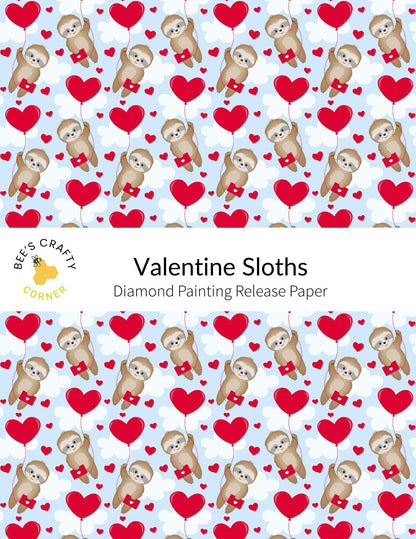 RELEASE PAPER | Valentine Sloths - Reusable Patterned Diamond Painting Release Paper