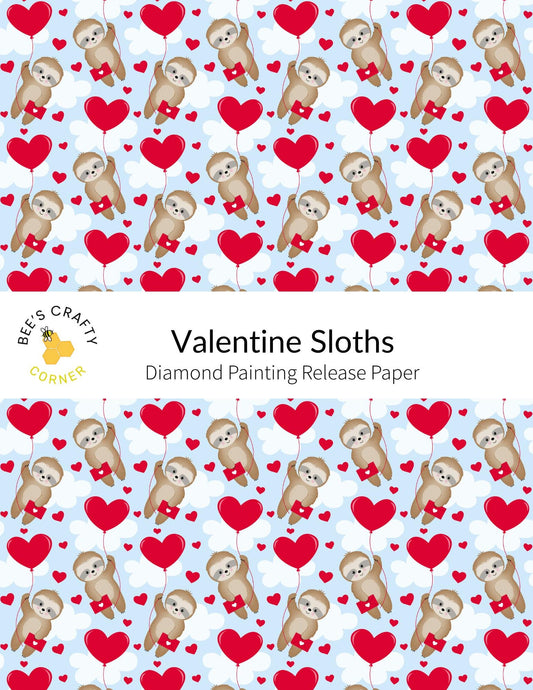 RELEASE PAPER | Valentine Sloths - Reusable Patterned Diamond Painting Release Paper