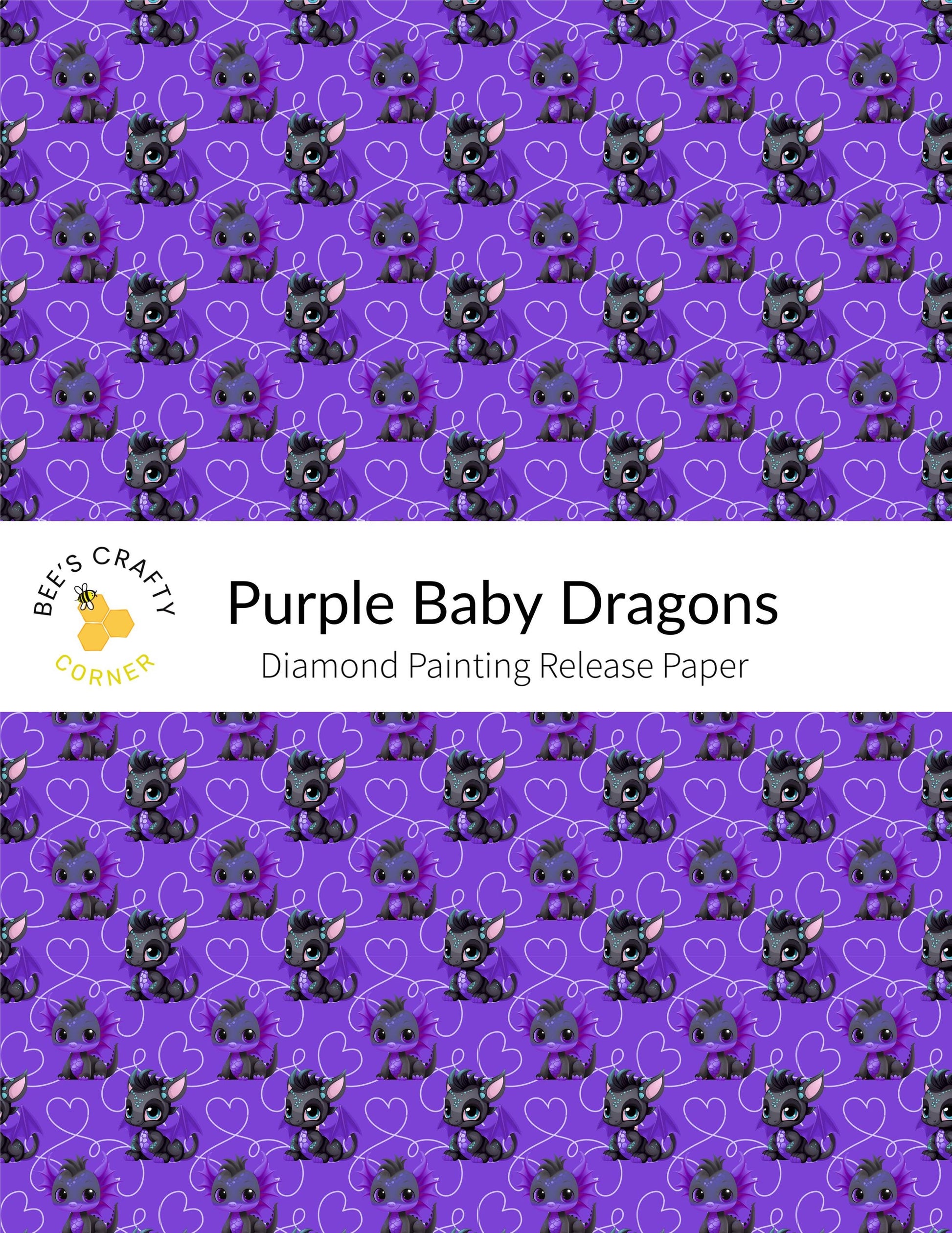 RELEASE PAPER | Purple Baby Dragons - Reusable Patterned Diamond Painting Release Paper