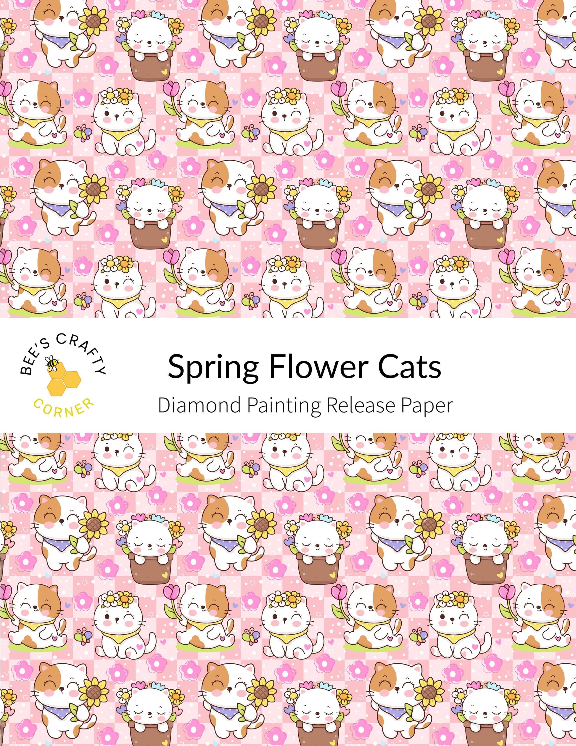 RELEASE PAPER | Spring Flower Cats - Reusable Patterned Diamond Painting Release Paper