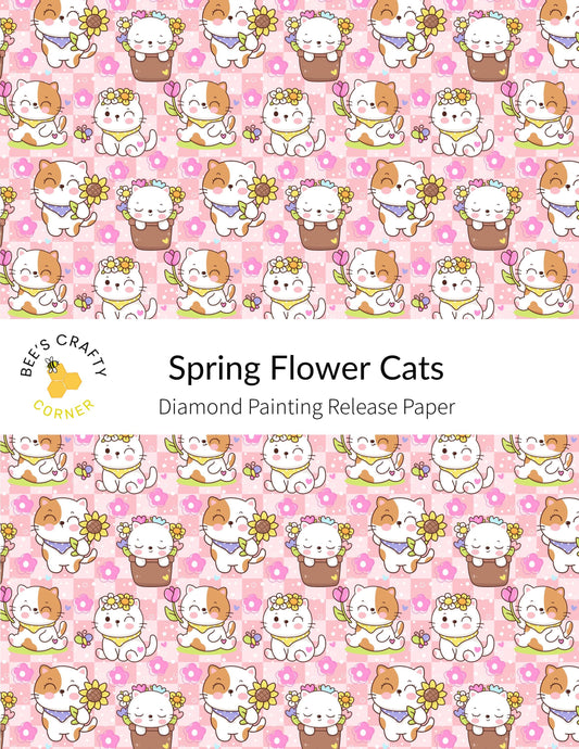 RELEASE PAPER | Spring Flower Cats - Reusable Patterned Diamond Painting Release Paper