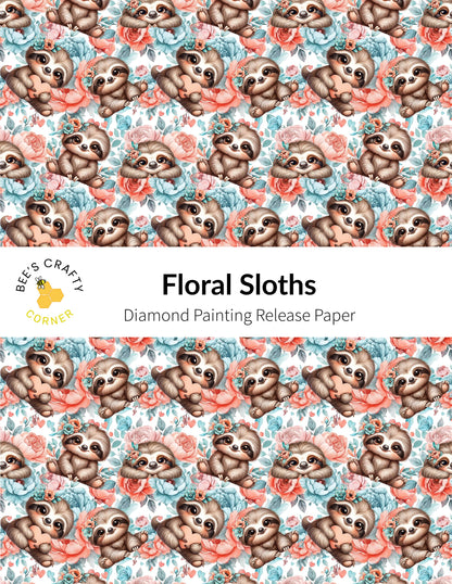 RELEASE PAPER | Floral Sloths - Reusable Patterned Diamond Painting Release Paper