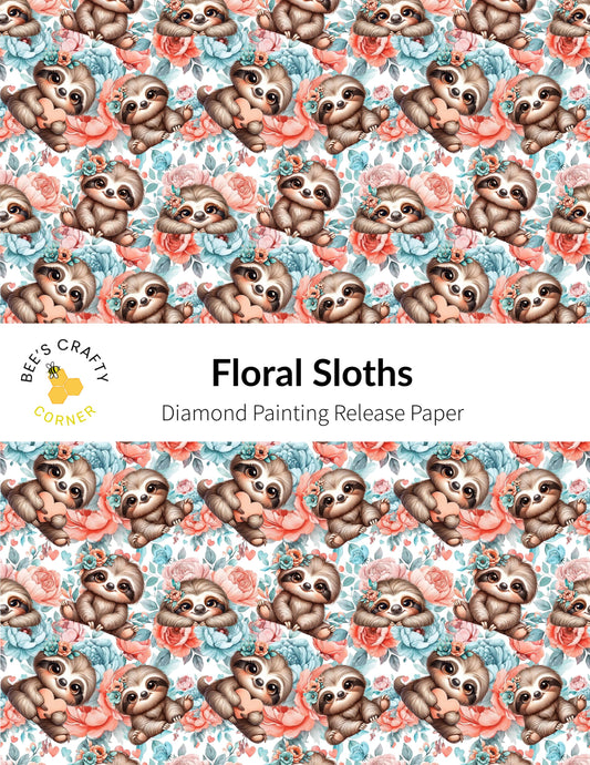 RELEASE PAPER | Floral Sloths - Reusable Patterned Diamond Painting Release Paper